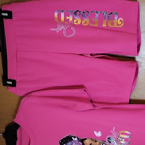 Womens Pink "Just Blessed" 2-Piece Short Set - Picture 3 of 9